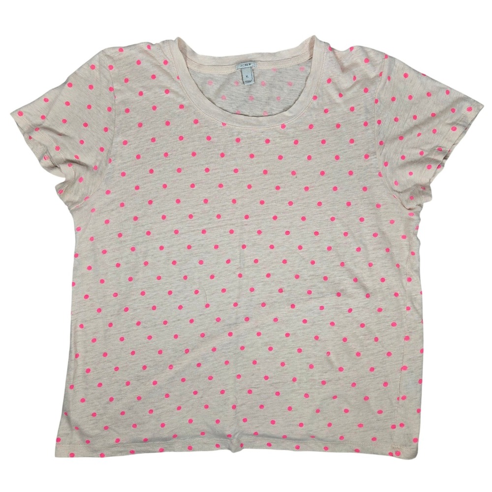 J.Crew Womens 100% Linen Polka Dot Short Sleeve T-Shirt Pink XL 40195